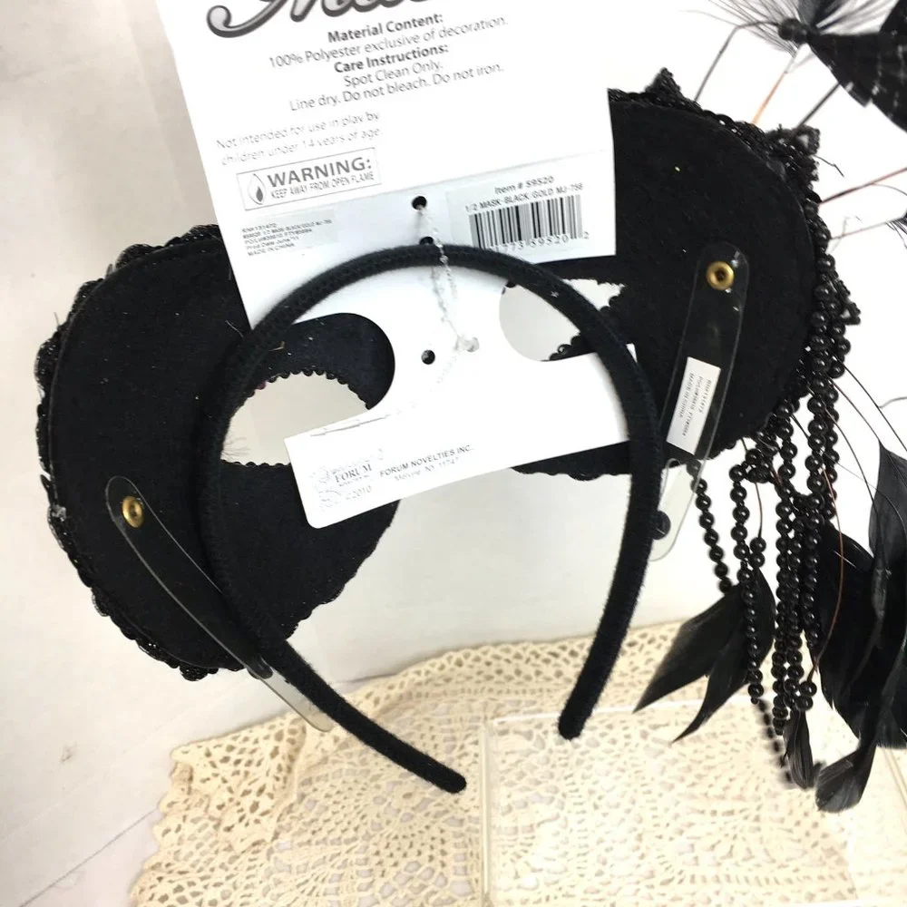 Venetian Halloween Gold Blk Half Mask NOS NWT